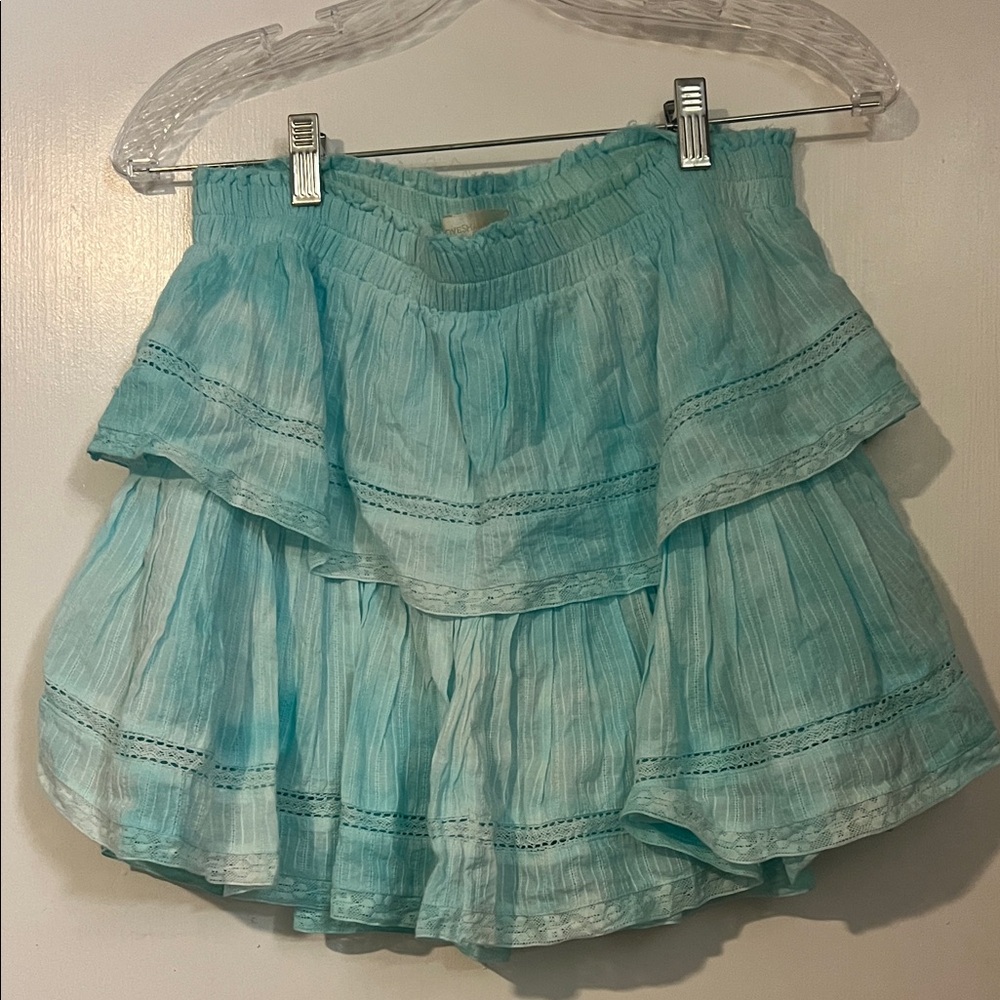 LoveShackFancy Aqua Tiered Mini Skirt